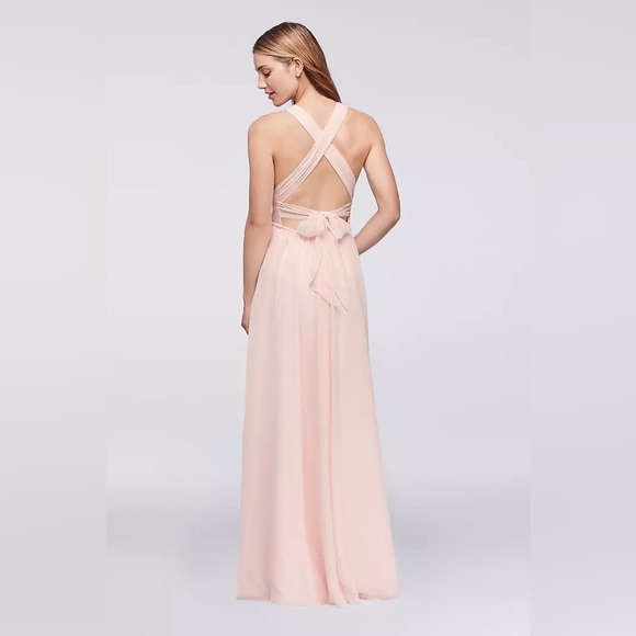 DAVID'S BRIDAL High Neck Sequined Lace and Chiffon Dress STYLE# F19452 - Picture 2 of 5